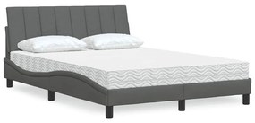 vidaXL Cama com colchão 140x200 cm tecido cinzento-escuro