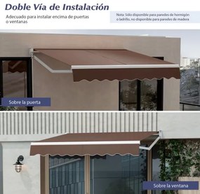 Toldo retrátil 295 x 250 cm com manivela manual com toldo Castanho