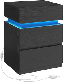 Mesa de cabeceira Vasagle LET630T56 com iluminação LED, mesa lateral, criado-mudo, mesa de sofá, cores ajustáveis, 3 gavetas, quarto, moderna, 35 x 40 x 55 cm, preta com veios de madeira