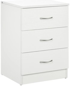 HOMCOM Mesa de Cabeceira Moderna Mesa de Cabeceira com 3 Gavetas e Puxadores de Alumínio para Dormitório 40x35x58 cm Branco | Aosom Portugal