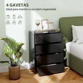 Cómoda com 4 Gavetas de Madeira Cómoda de Dormitório Cómoda Branca para Sala de Estar Estilo Moderno 55x34x80 cm Preto