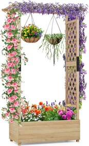 Floreira jardim elevada de madeira com treliça em arco Furo de drenagem 110 x 44 x 182 cm Natural