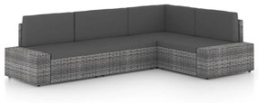 vidaXL 4 pcs conjunto lounge de jardim c/ almofadões vime PE cinzento