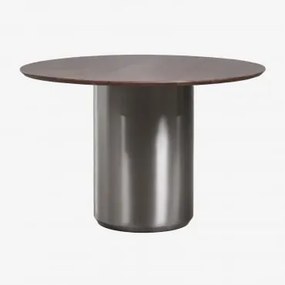Mesa De Jantar Redonda Ø120 Cm Luceida Madeira De Cabo Escuro & Aço Inoxidável Escovado - Sklum