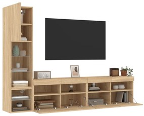 vidaXL 4pcs móveis parede p/ TV c/ LEDs deriv. madeira carvalho sonoma