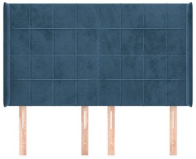 Cabeceira cama c/ abas veludo 147x16x118/128 cm azul-escuro