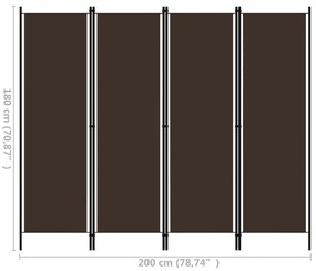 Divisória de quarto com 4 painéis 200x180 cm castanho