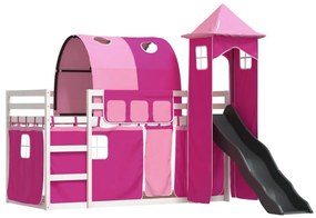 Beliche com escorrega e cortinas 90x190 cm rosa