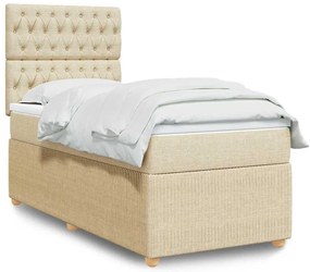 vidaXL Cama com molas/colchão 90x190 cm tecido cor creme