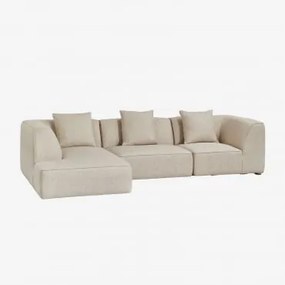 Sofá Modular Estofado Cardea De 3 Peças Com Chaise Longue À Esquerda Bouclé Creme Bege - Sklum