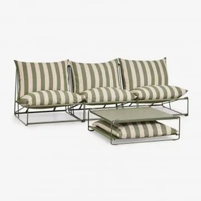Conjunto De Jardim Com Sofá Modular De 3 Peças E Mesa Auxiliar Conversível Amaro Tapioca Beige - Verde Azeitona Profundo - Sklum