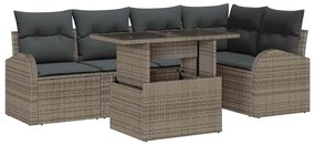 Conjunto de Sofá de Jardim de 6 Peças com Almofadas Rattan Poliéster C