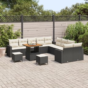 Conjunto de Sofás de Jardim vidaXL de 13 Peças com Almofadas Preto Rat