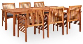 7 pcs conjunto de jantar exterior c/ almofadões acácia maciça
