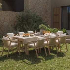 Conjunto De Mesa Retangular Extensível 200-260-320x100 Cm E 8 Cadeiras De Jardim Com Apoios De Braços Em Madeira - Sklum