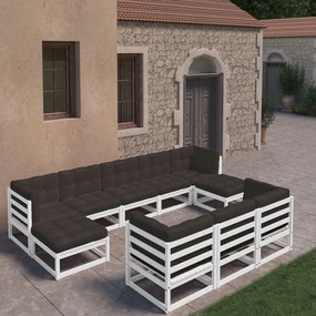 vidaXL 10 pcs conj. lounge de jardim c/ almofadões pinho maciço branco