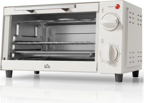 HOMCOM Mini Forno Elétrico 9L com Temperatura Ajustável até 230°C Temporizador 60 min e Bandeja para Assar 35x24,6x20 cm Creme | Aosom Portugal