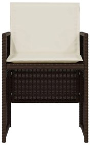 3 pcs conjunto bistrô com almofadões vime PE castanho