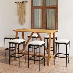 vidaXL 7 pcs conjunto de bar p/ jardim com almofadões preto