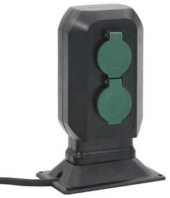 vidaXL Tomada p/ o exterior c/ estaca 4 vias 15,5x11x24 cm preto/verde