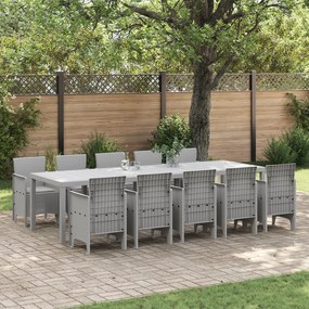 Conjunto de Jantar de Jardim vidaXL de 11 Peças com Almofadas Cinzento Claro Vime Sintético