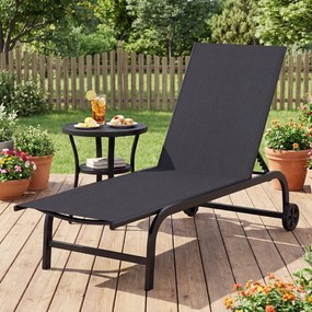 Espreguiçadeira de Jardim com Rodas, 190-164 x 69 x 36-101 cm, Encosto Ajustável em 6 Posições, Preto