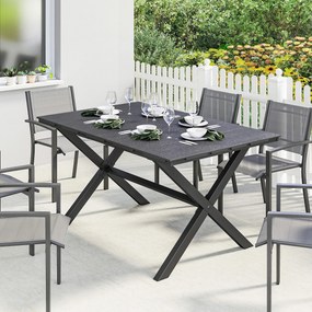 Mesa de Jantar Retangular para Jardim para 6 Pessoas (CADEIRAS NÃO INCLUIDAS) com Tampo de HDPE Efeito Ripas e Estrutura Metálica 150x90x74 cm Preto
