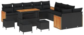 vidaXL Conjunto de Sofá de Jardim com almofada 14 pcs Preto