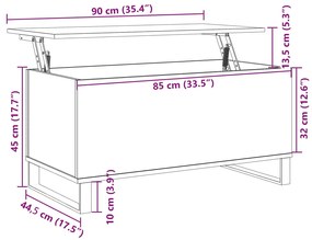 Mesa de centro 90x44,5x45 cm derivados madeira carvalho fumado