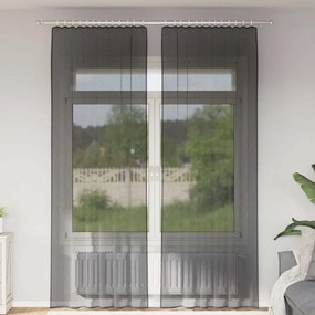 vidaXL Cortinas de voile com bolsos para varão 2 pcs preto