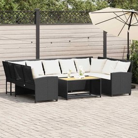 vidaXL Sofá de jardim com almofadões vime PE preto
