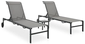 Espreguiçadeiras com mesa 2 pcs textilene e aço
