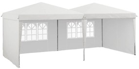 Outsunny Tenda Dobrável 585x295x275 cm com Paredes Laterais Altura Ajustável Bolsa de Transporte e 5 Sacos de Areia Branco