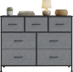 Cómoda, armário, 7 gavetas forradas a tecido 30 x 98,8 x 73,7 cm (P x L x A) cinzento