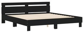 Estrutura cama c/ cabeceira e luzes LED 180x200 cm preto