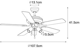 Ventilador de teto preto com interruptor 3 luzes - Mistral Jeana Industrial