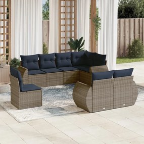 vidaXL 8 pcs conjunto sofás p/ jardim c/ almofadões vime PE cinzento