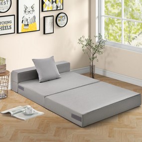 Sofá-cama de 3 seções com colchão dobrável de espuma de alta densidade com travesseiro capa lavável com fecho Cinzento