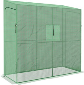 Estufa de jardim encostada à parede para cultivo de tomate 200 x 80 x 200/180 A cm, com 2 portas enroláveis com fecho de correr, 1 janela, verde