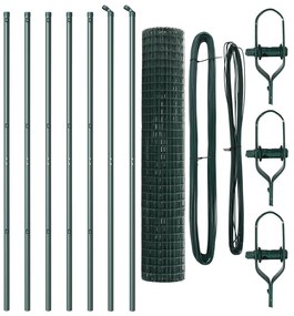 Cerca Euro da com 7 Postes 1,5x10 m de Aço Galvanizado Verde