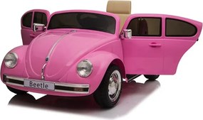 Carro elétrico para crianças volkswagen Carocha Classico 12V com pneus de borracha Rosa