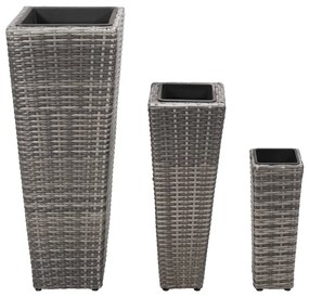 Vasos/floreiras de jardim elevados 3 pcs vime PE cinzento