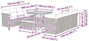 Conjunto de Sofá de Jardim de 11 Peças com Almofadas Cinza Rattan Sint