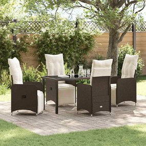vidaXL Conjunto de Jantar para Jardim com 5 Peças e Almofadas Castanho Rattan Sintético