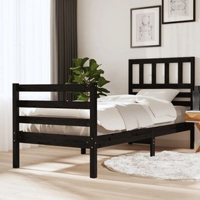 Estrutura cama de solteiro 90x200 cm madeira maciça preto