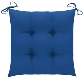 Cadeiras de jardim c/ almofadões azul 4 pcs teca maciça