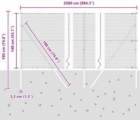 Cerca Hexagonal vidaXL Cinza 1,4x25 m Aço