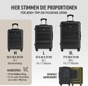 Conjunto de 3 malas de viagem com estrutura rígida «New York», rodas de 360°, ABS Pretas