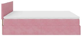 Estrutura de cama otomana com colchão 160x200 cm veludo rosa