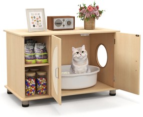 Árvore de madeira para gatos de 47 polegadas com condomínio para gatos de 2 andares e rede com cesta de basquete - Natural